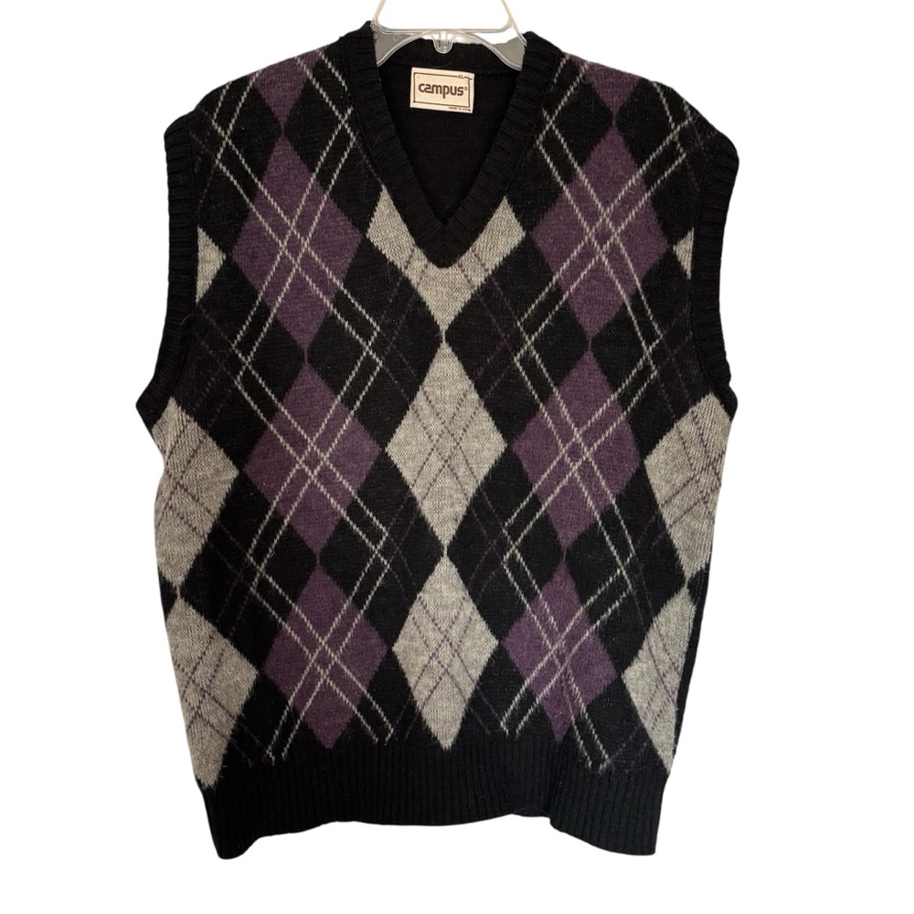 Vintage Campus Brand Men’s Wool Blend Argyle Sweater Vest Size XL Academia USA